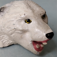 isbjørne hoved hvidt rød tunge gammelt legetøj til dukkehuset